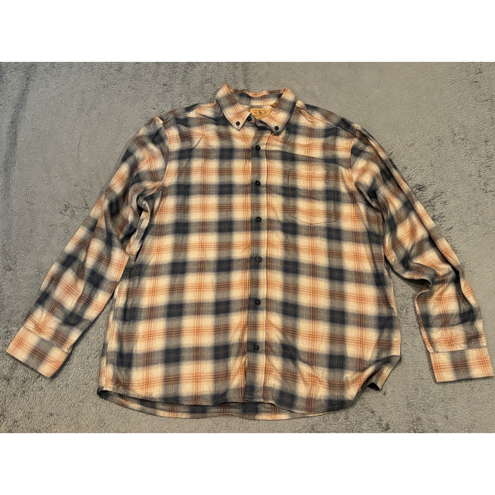 Red Head Ranch Mens XL Plaid Button Down Shirt Orange Blue Cotton Viscose Blend